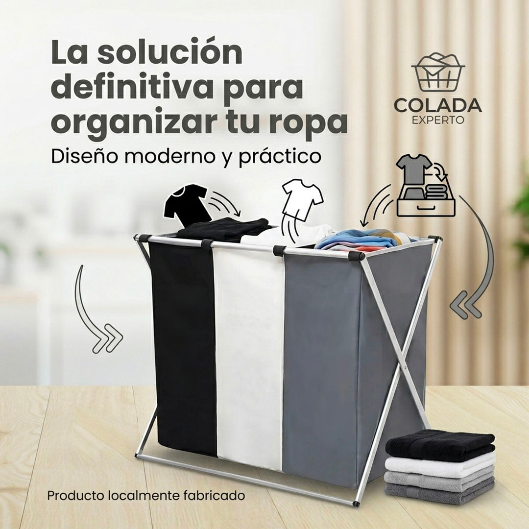 ORGANIZADOR DE LAVANDERÍA PREMIUM – CLASIFICADOR DE 3 NIVELES | ENVÍO GRATIS 🇬🇹