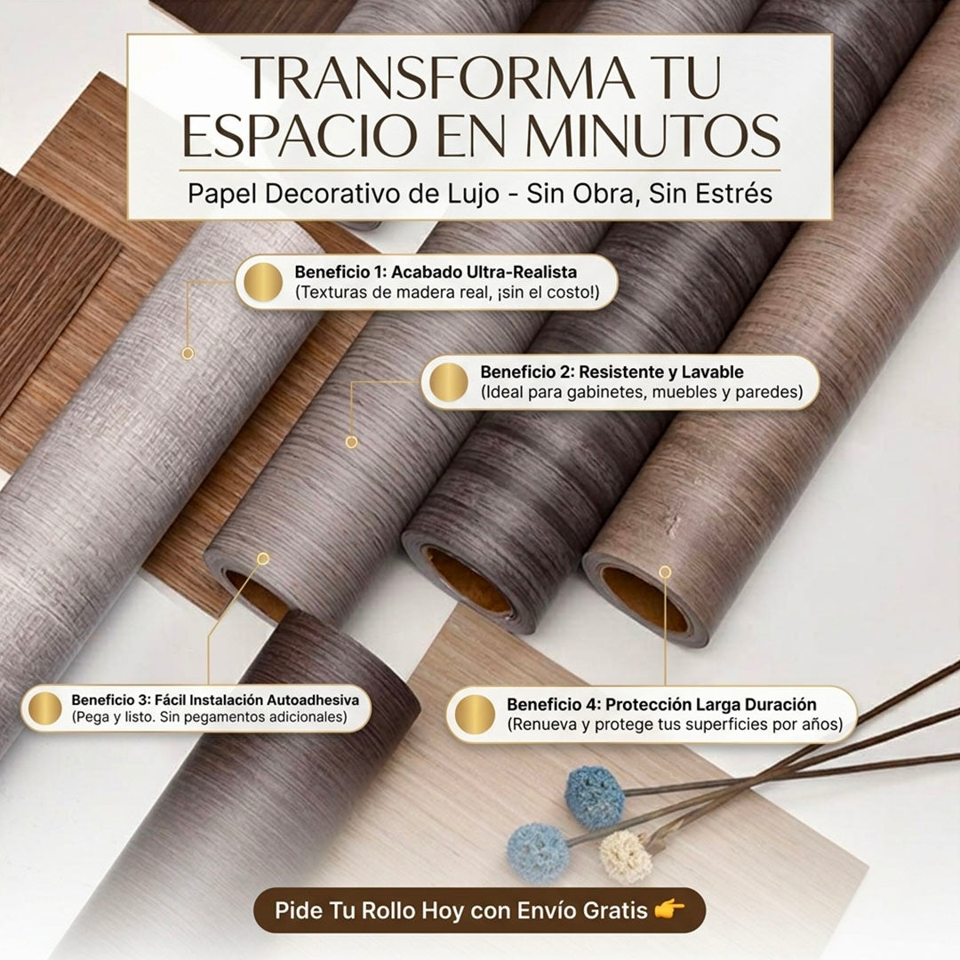 ROLLO PVC PREMIUM AUTOADHESIVO 60CM X 2M – RENUEVA TU HOGAR SIN OBRAS | ENVÍO GRATIS 🇬🇹