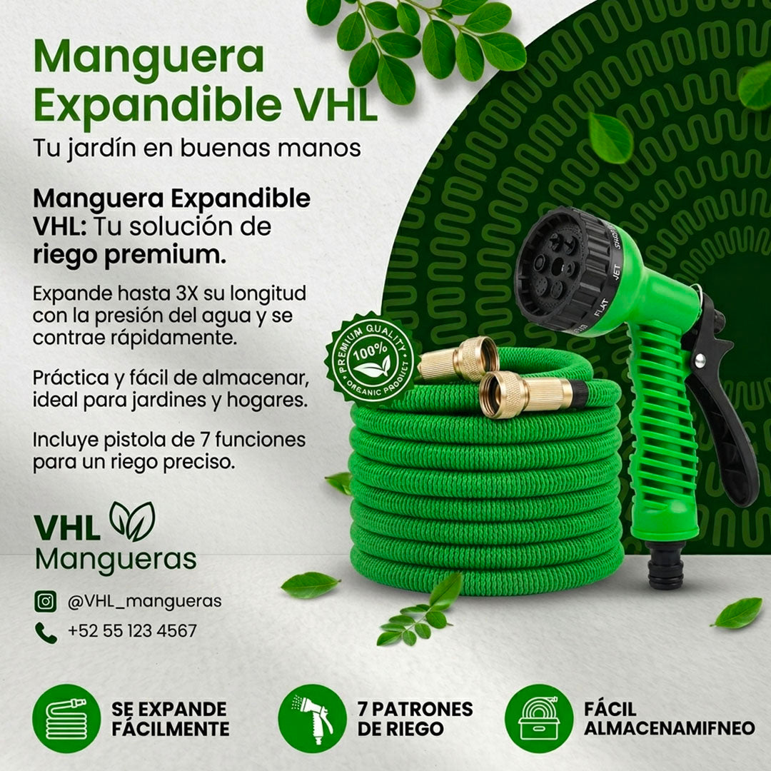MANGUERA EXPANDIBLE – 15 METROS CON ACOPLES | ENVÍO GRATIS 👌