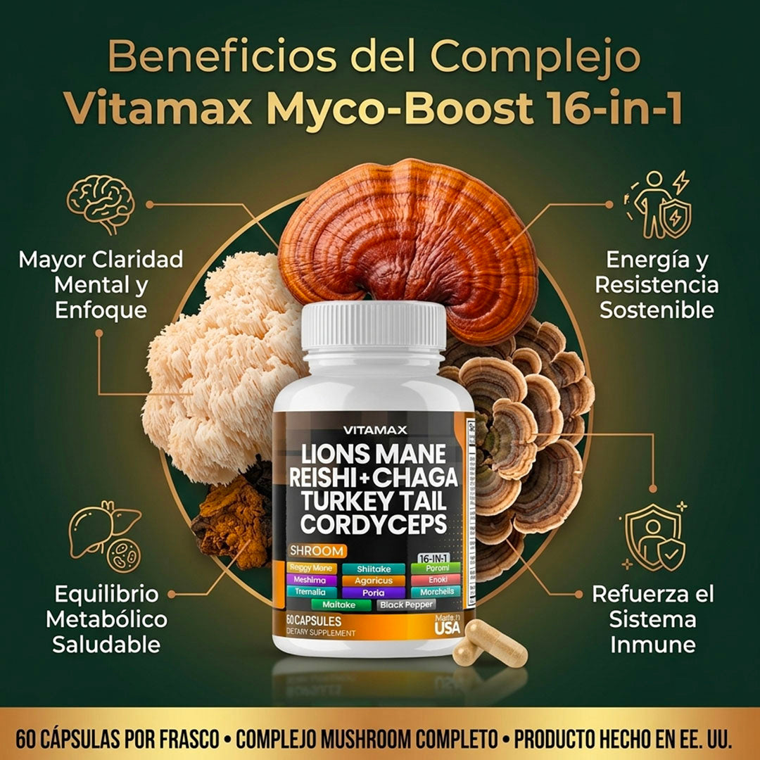 VITAMAX 16 IN 1 MYCOBOOST – ENERGÍA, CLARIDAD MENTAL E INMUNIDAD | ENVÍO GRATIS 🇬🇹