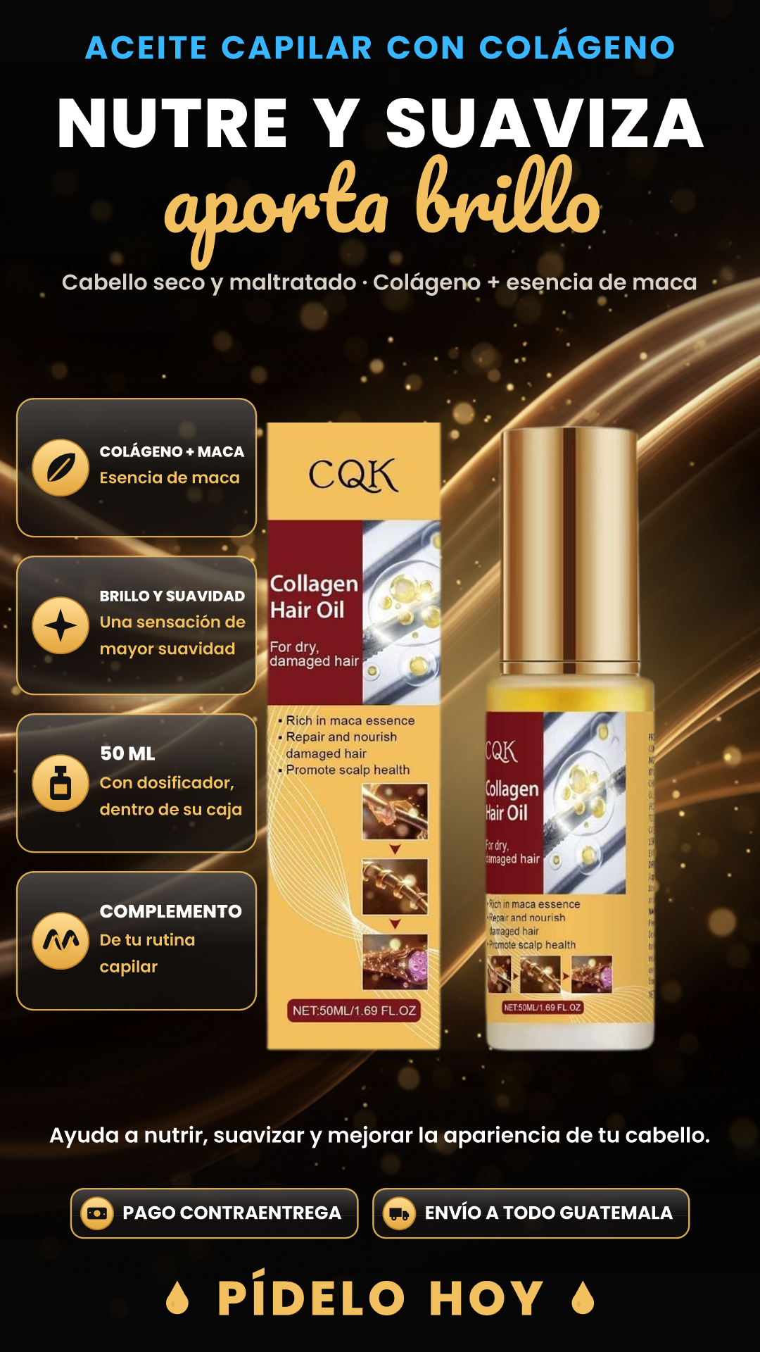 ACEITE DE COLÁGENO PARA EL CABELLO CQK – NUTRE, SUAVIZA Y APORTA BRILLO A TU CABELLO