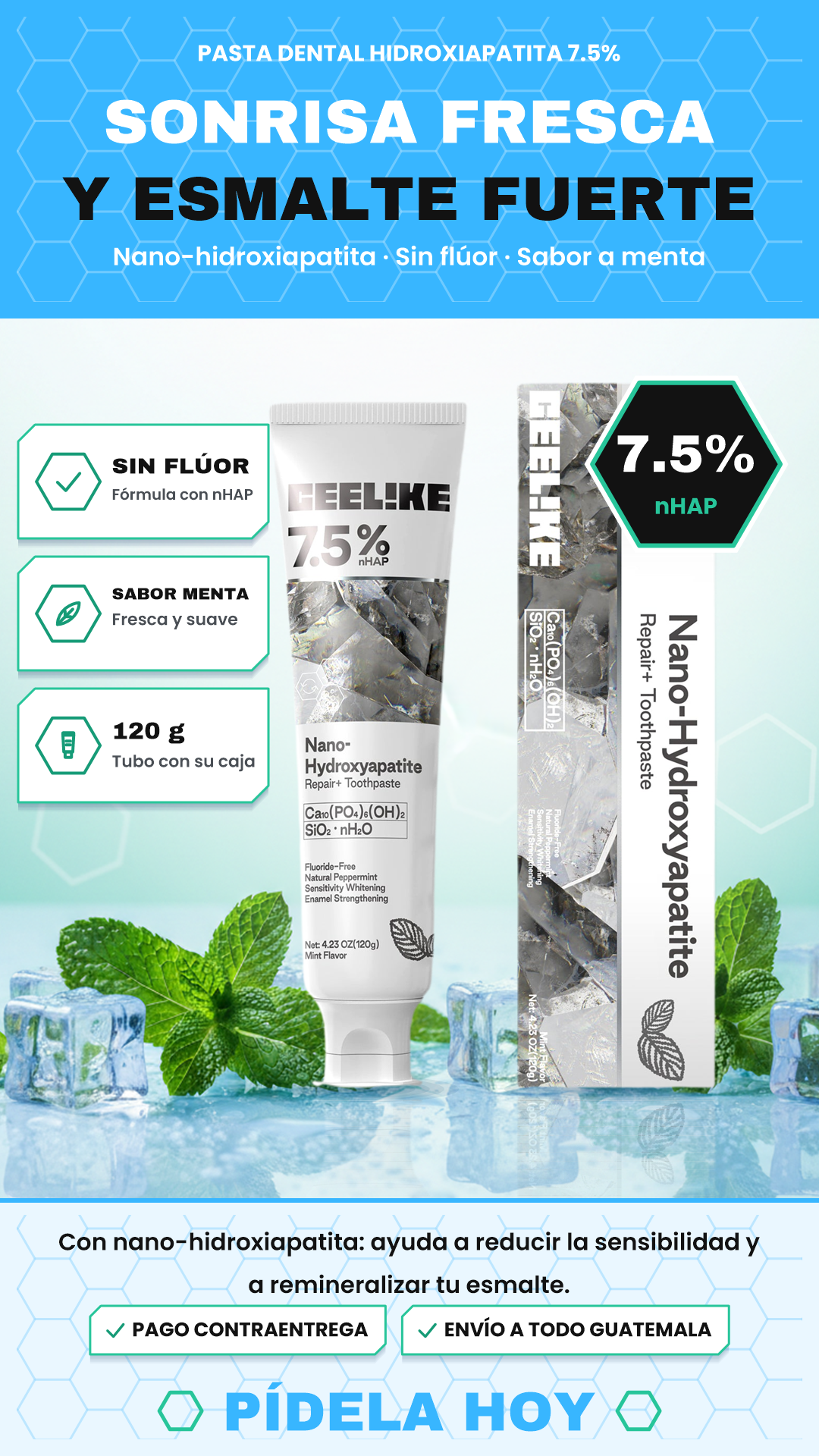 PASTA DENTAL HIDROXIAPATITA 7.5% CON MENTA – SONRISA FRESCA Y ESMALTE FUERTE
